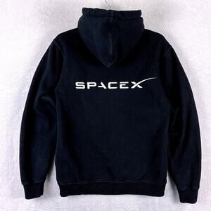 SpaceX Hoodie Mens S Black Double Sided Fleece Space Starship Tesla Starlink